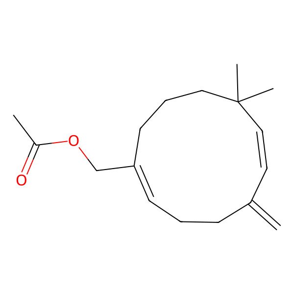 2D Structure of (8,8-Dimethyl-5-methylidenecycloundeca-1,6-dien-1-yl)methyl acetate