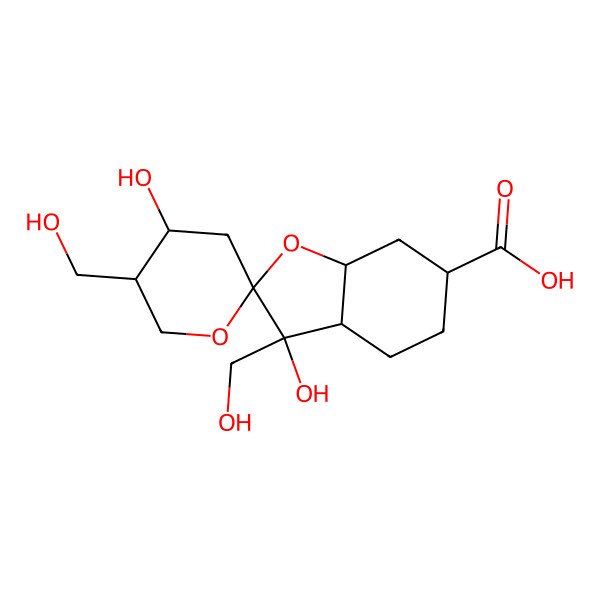 2D Structure of 3,4'-Dihydroxy-3,5'-bis(hydroxymethyl)spiro[3a,4,5,6,7,7a-hexahydro-1-benzofuran-2,2'-oxane]-6-carboxylic acid