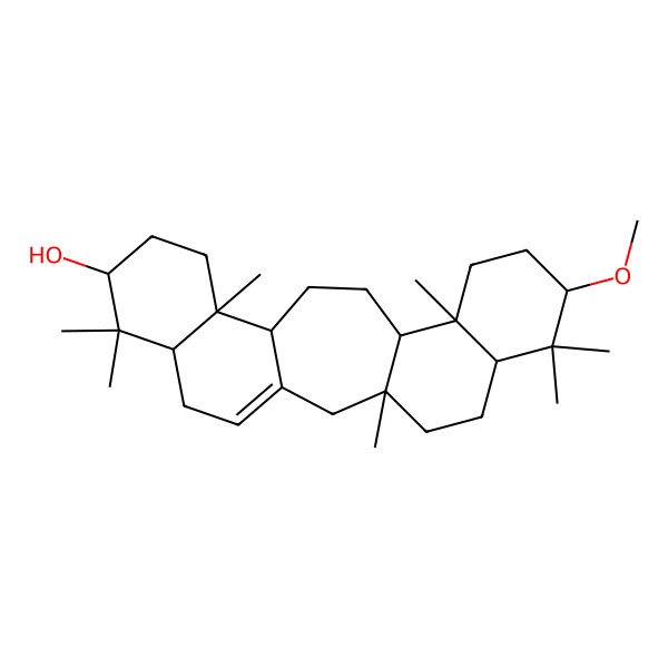 2D Structure of (1S,6S,8R,11R,12R,15S,16R,19S,21R)-19-methoxy-1,7,7,11,16,20,20-heptamethylpentacyclo[13.8.0.03,12.06,11.016,21]tricos-3-en-8-ol