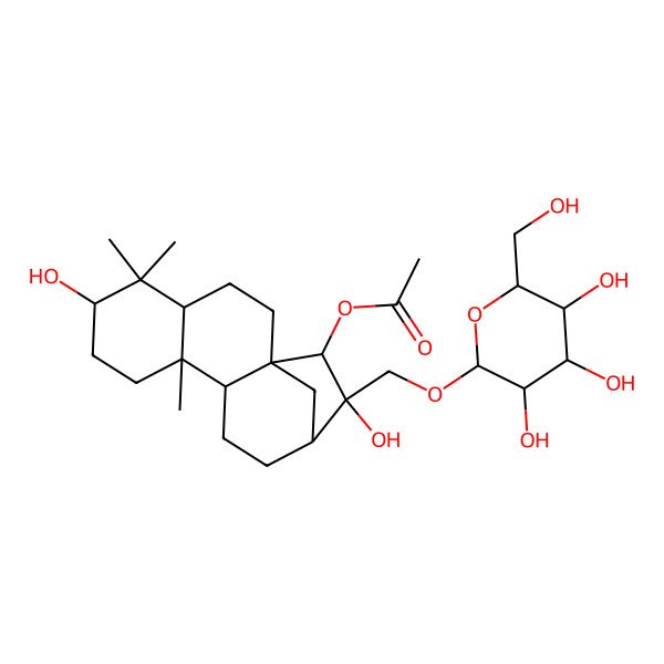 2D Structure of [6,14-Dihydroxy-5,5,9-trimethyl-14-[[3,4,5-trihydroxy-6-(hydroxymethyl)oxan-2-yl]oxymethyl]-15-tetracyclo[11.2.1.01,10.04,9]hexadecanyl] acetate