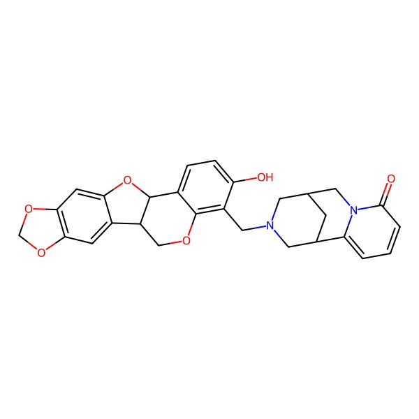 2D Structure of 11-[(16-Hydroxy-5,7,11,19-tetraoxapentacyclo[10.8.0.02,10.04,8.013,18]icosa-2,4(8),9,13(18),14,16-hexaen-17-yl)methyl]-7,11-diazatricyclo[7.3.1.02,7]trideca-2,4-dien-6-one