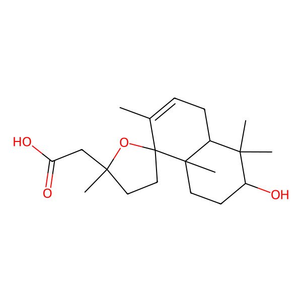 2D Structure of 2-[(2'R,3S,4aR,8R,8aS)-3-hydroxy-2',4,4,7,8a-pentamethylspiro[2,3,4a,5-tetrahydro-1H-naphthalene-8,5'-oxolane]-2'-yl]acetic acid