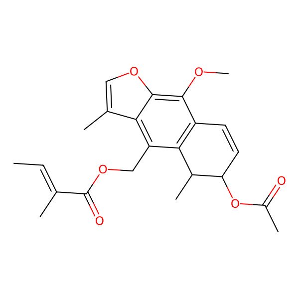 2D Structure of (6-Acetyloxy-9-methoxy-3,5-dimethyl-5,6-dihydrobenzo[f][1]benzofuran-4-yl)methyl 2-methylbut-2-enoate