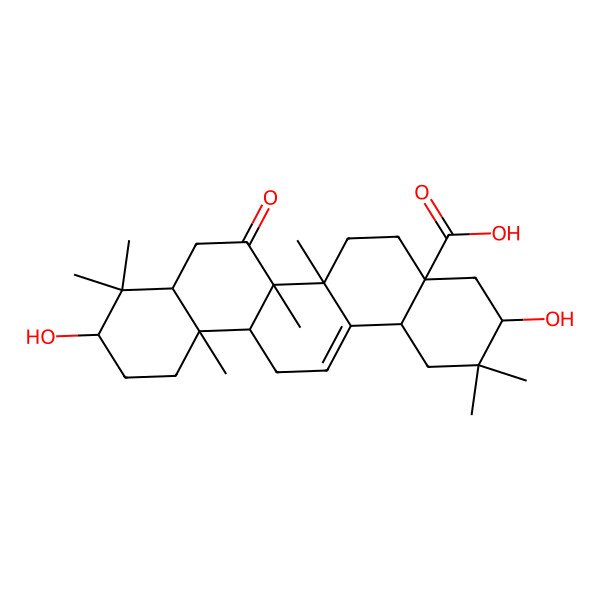2D Structure of 3,10-dihydroxy-2,2,6a,6b,9,9,12a-heptamethyl-7-oxo-3,4,5,6,6a,8,8a,10,11,12,13,14b-dodecahydro-1H-picene-4a-carboxylic acid