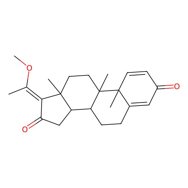 2D Structure of (8S,9S,10S,13S,14S,17E)-17-(1-methoxyethylidene)-9,10,13-trimethyl-7,8,11,12,14,15-hexahydro-6H-cyclopenta[a]phenanthrene-3,16-dione