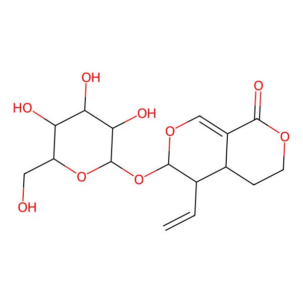 2D Structure of (3R,4R,4aS)-4-ethenyl-3-[(2S,3R,4S,5S,6R)-3,4,5-trihydroxy-6-(hydroxymethyl)oxan-2-yl]oxy-4,4a,5,6-tetrahydro-3H-pyrano[3,4-c]pyran-8-one