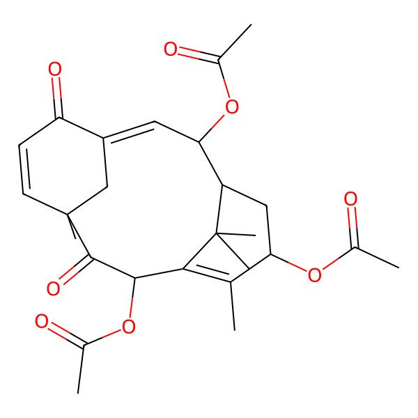 2D Structure of (3,9-Diacetyloxy-7,11,16,16-tetramethyl-10,14-dioxo-6-tricyclo[9.3.1.14,8]hexadeca-1,7,12-trienyl) acetate
