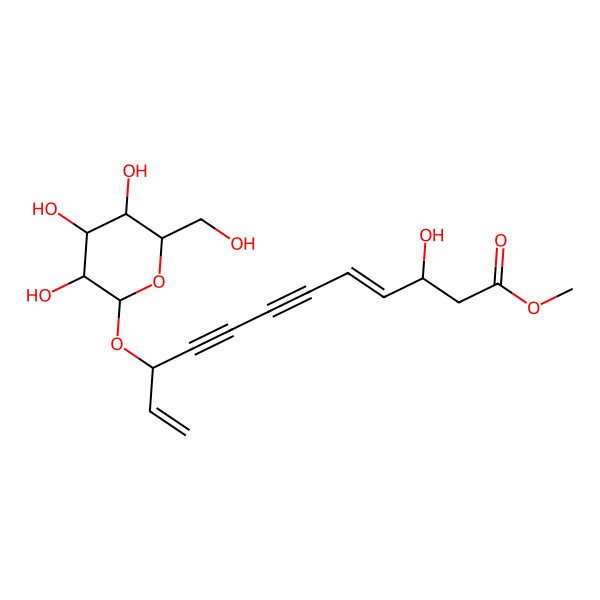 2D Structure of methyl (3R,4E,10R)-3-hydroxy-10-[(2R,3R,4S,5S,6R)-3,4,5-trihydroxy-6-(hydroxymethyl)oxan-2-yl]oxydodeca-4,11-dien-6,8-diynoate