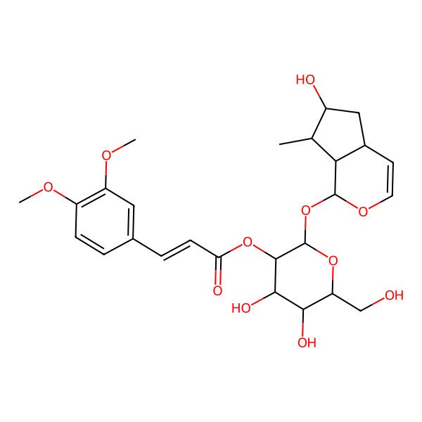 2D Structure of [(2S,3R,4S,5S,6R)-2-[[(1S,4aR,6S,7R,7aS)-6-hydroxy-7-methyl-1,4a,5,6,7,7a-hexahydrocyclopenta[c]pyran-1-yl]oxy]-4,5-dihydroxy-6-(hydroxymethyl)oxan-3-yl] (E)-3-(3,4-dimethoxyphenyl)prop-2-enoate