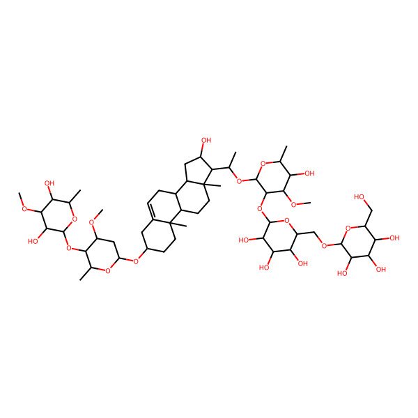 2D Structure of (2R,3R,4S,5S,6R)-2-[[(2R,3S,4S,5R,6S)-6-[(2R,3R,4S,5S,6R)-2-[(1S)-1-[(3S,8S,9S,10R,13S,14S,16R,17R)-3-[(2R,4S,5R,6R)-5-[(2S,3R,4S,5S,6R)-3,5-dihydroxy-4-methoxy-6-methyloxan-2-yl]oxy-4-methoxy-6-methyloxan-2-yl]oxy-16-hydroxy-10,13-dimethyl-2,3,4,7,8,9,11,12,14,15,16,17-dodecahydro-1H-cyclopenta[a]phenanthren-17-yl]ethoxy]-5-hydroxy-4-methoxy-6-methyloxan-3-yl]oxy-3,4,5-trihydroxyoxan-2-yl]methoxy]-6-(hydroxymethyl)oxane-3,4,5-triol