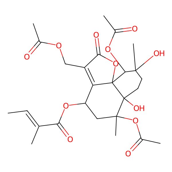 2D Structure of [6,10-diacetyloxy-3-(acetyloxymethyl)-6a,9-dihydroxy-6,9-dimethyl-2-oxo-5,7,8,10-tetrahydro-4H-benzo[h][1]benzofuran-4-yl] 2-methylbut-2-enoate