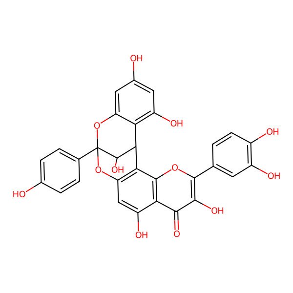 2D Structure of (1S,13R,21S)-5-(3,4-dihydroxyphenyl)-6,9,17,19,21-pentahydroxy-13-(4-hydroxyphenyl)-4,12,14-trioxapentacyclo[11.7.1.02,11.03,8.015,20]henicosa-2(11),3(8),5,9,15,17,19-heptaen-7-one