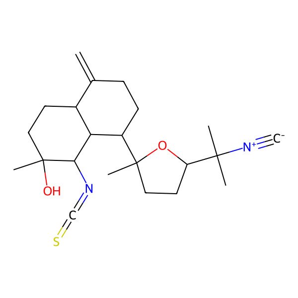2D Structure of (1R,2R,4aS,8S,8aS)-8-[(2R,5S)-5-(2-isocyanopropan-2-yl)-2-methyloxolan-2-yl]-1-isothiocyanato-2-methyl-5-methylidene-1,3,4,4a,6,7,8,8a-octahydronaphthalen-2-ol