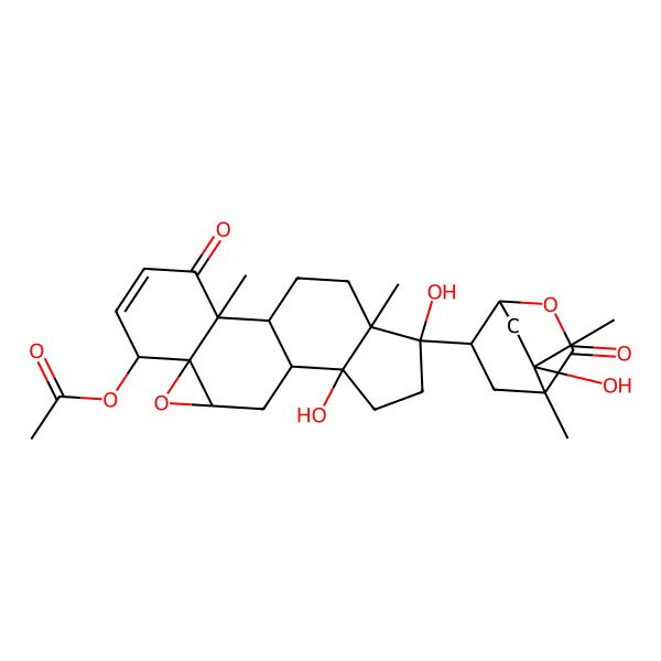 2D Structure of [(1S,2R,6S,7S,9R,11R,12R,15S,16S)-12,15-dihydroxy-15-[(1R,4R,6R,8R)-8-hydroxy-4,8-dimethyl-3-oxo-2-oxabicyclo[2.2.2]octan-6-yl]-2,16-dimethyl-3-oxo-8-oxapentacyclo[9.7.0.02,7.07,9.012,16]octadec-4-en-6-yl] acetate
