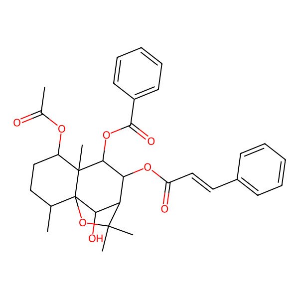 2D Structure of [(1S,2R,5S,6S,7R,8S,9S,12R)-5-acetyloxy-12-hydroxy-2,6,10,10-tetramethyl-8-(3-phenylprop-2-enoyloxy)-11-oxatricyclo[7.2.1.01,6]dodecan-7-yl] benzoate
