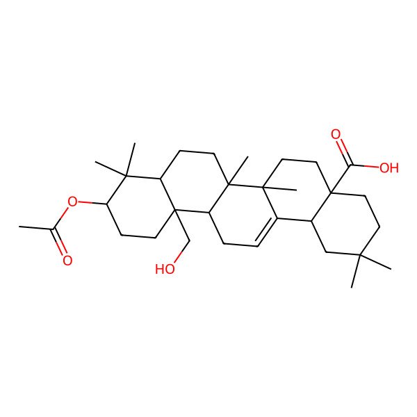 2D Structure of (4aS,6aS,6aS,6bR,8aR,10R,12aS,14bS)-10-acetyloxy-12a-(hydroxymethyl)-2,2,6a,6b,9,9-hexamethyl-1,3,4,5,6,6a,7,8,8a,10,11,12,13,14b-tetradecahydropicene-4a-carboxylic acid