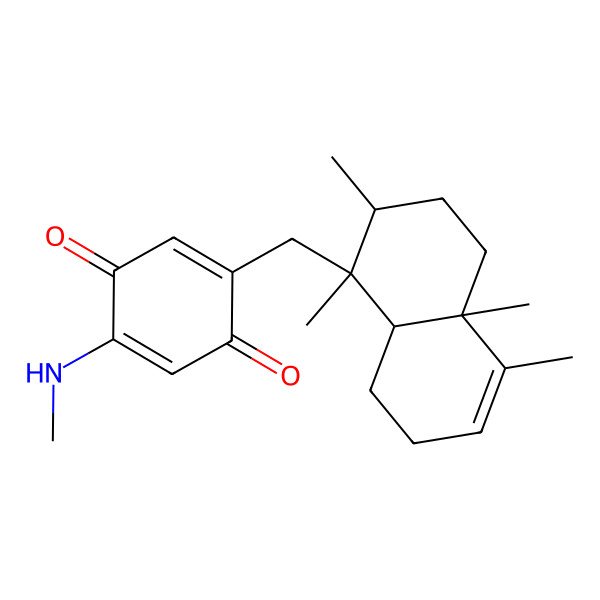 2D Structure of 2-[[(1R,2S,4aS)-1,2,4a,5-tetramethyl-2,3,4,7,8,8a-hexahydronaphthalen-1-yl]methyl]-5-(methylamino)cyclohexa-2,5-diene-1,4-dione