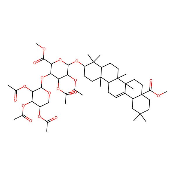 2D Structure of Methyl 4,5-diacetyloxy-6-[(8a-methoxycarbonyl-4,4,6a,6b,11,11,14b-heptamethyl-1,2,3,4a,5,6,7,8,9,10,12,12a,14,14a-tetradecahydropicen-3-yl)oxy]-3-(3,4,5-triacetyloxyoxan-2-yl)oxyoxane-2-carboxylate