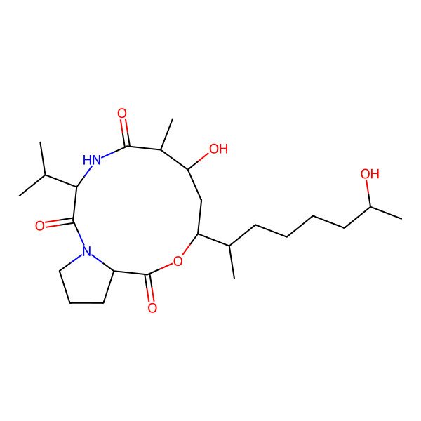 2D Structure of 7-Hydroxy-9-(7-hydroxyoctan-2-yl)-6-methyl-3-propan-2-yl-10-oxa-1,4-diazabicyclo[10.3.0]pentadecane-2,5,11-trione