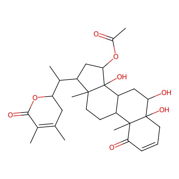 2D Structure of [17-[1-(4,5-Dimethyl-6-oxo-2,3-dihydropyran-2-yl)ethyl]-5,6,14-trihydroxy-10,13-dimethyl-1-oxo-4,6,7,8,9,11,12,15,16,17-decahydrocyclopenta[a]phenanthren-15-yl] acetate