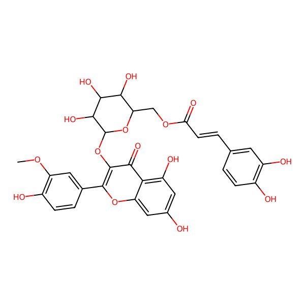 2D Structure of [(2S,3S,4R,5S,6R)-6-[5,7-dihydroxy-2-(4-hydroxy-3-methoxyphenyl)-4-oxochromen-3-yl]oxy-3,4,5-trihydroxyoxan-2-yl]methyl (E)-3-(3,4-dihydroxyphenyl)prop-2-enoate