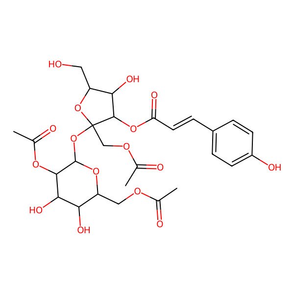 2D Structure of [2-[3-Acetyloxy-6-(acetyloxymethyl)-4,5-dihydroxyoxan-2-yl]oxy-2-(acetyloxymethyl)-4-hydroxy-5-(hydroxymethyl)oxolan-3-yl] 3-(4-hydroxyphenyl)prop-2-enoate