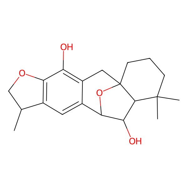 2D Structure of (1S,8R,12R,13R,14R)-8,15,15-trimethyl-6,19-dioxapentacyclo[10.6.1.01,14.03,11.05,9]nonadeca-3,5(9),10-triene-4,13-diol