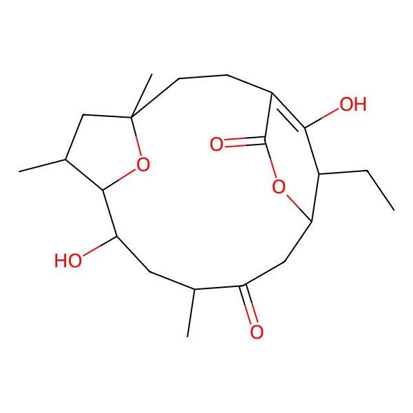 2D Structure of 17-Ethyl-8,16-dihydroxy-4,6,10-trimethyl-14,18-dioxatricyclo[11.2.2.14,7]octadec-1(16)-ene-11,15-dione