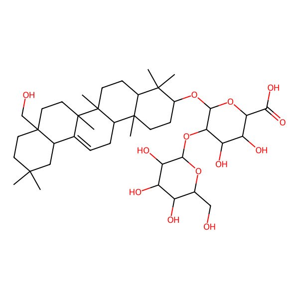 2D Structure of (2S,3S,4S,5R,6R)-6-[[(3S,4aR,6aR,6bS,8aS,12aS,14aR,14bR)-8a-(hydroxymethyl)-4,4,6a,6b,11,11,14b-heptamethyl-1,2,3,4a,5,6,7,8,9,10,12,12a,14,14a-tetradecahydropicen-3-yl]oxy]-3,4-dihydroxy-5-[(2S,3R,4S,5R,6R)-3,4,5-trihydroxy-6-(hydroxymethyl)oxan-2-yl]oxyoxane-2-carboxylic acid