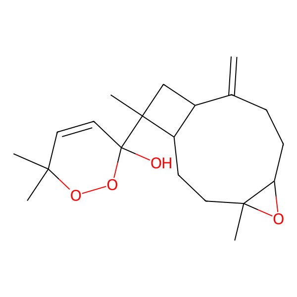 2D Structure of (3S)-3-[(1S,4S,6S,10R,12S)-4,12-dimethyl-9-methylidene-5-oxatricyclo[8.2.0.04,6]dodecan-12-yl]-6,6-dimethyl-1,2-dioxin-3-ol