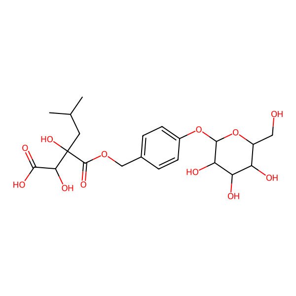 2D Structure of 2,3-dihydroxy-5-methyl-3-[[4-[(2S,3R,4S,5S,6R)-3,4,5-trihydroxy-6-(hydroxymethyl)oxan-2-yl]oxyphenyl]methoxycarbonyl]hexanoic acid