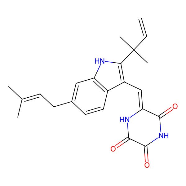 2D Structure of (6Z)-6-[[2-(2-methylbut-3-en-2-yl)-6-(3-methylbut-2-enyl)-1H-indol-3-yl]methylidene]piperazine-2,3,5-trione