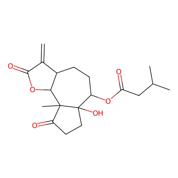 2D Structure of [(3aS,6S,6aS,9aS,9bR)-6a-hydroxy-9a-methyl-3-methylidene-2,9-dioxo-4,5,6,7,8,9b-hexahydro-3aH-azuleno[4,5-b]furan-6-yl] 3-methylbutanoate
