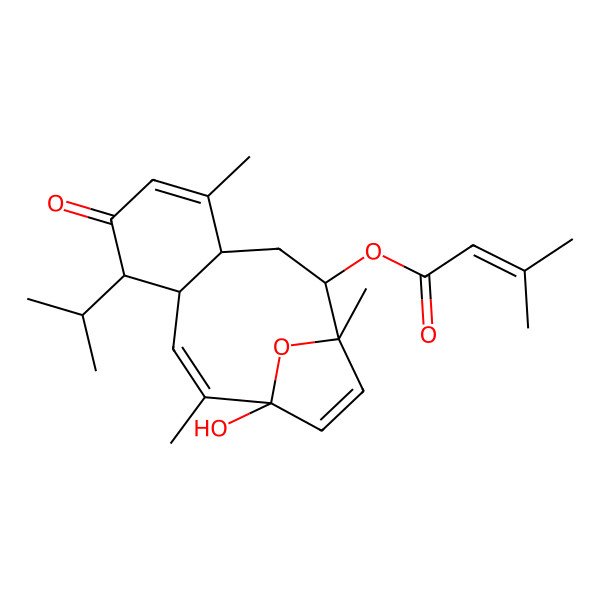 2D Structure of (12-Hydroxy-1,5,11-trimethyl-7-oxo-8-propan-2-yl-15-oxatricyclo[10.2.1.04,9]pentadeca-5,10,13-trien-2-yl) 3-methylbut-2-enoate