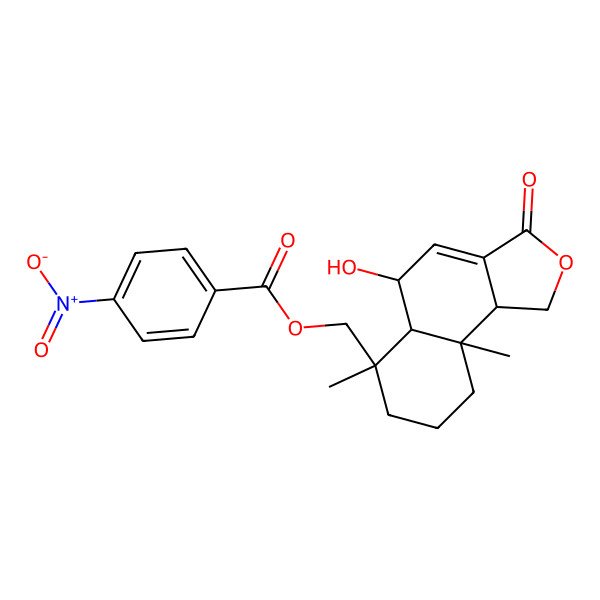 2D Structure of (5-hydroxy-6,9a-dimethyl-3-oxo-5,5a,7,8,9,9b-hexahydro-1H-benzo[e][2]benzofuran-6-yl)methyl 4-nitrobenzoate