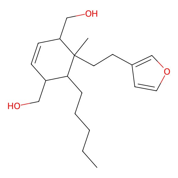 2D Structure of [(1S,4R,5R,6R)-5-[2-(furan-3-yl)ethyl]-4-(hydroxymethyl)-5-methyl-6-pentylcyclohex-2-en-1-yl]methanol