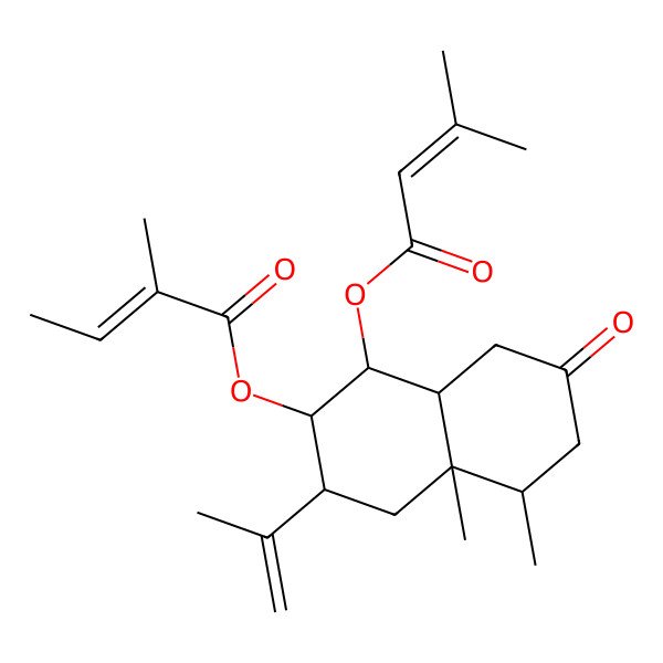 2D Structure of [4a,5-Dimethyl-1-(3-methylbut-2-enoyloxy)-7-oxo-3-prop-1-en-2-yl-1,2,3,4,5,6,8,8a-octahydronaphthalen-2-yl] 2-methylbut-2-enoate