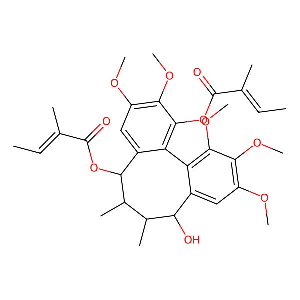 2D Structure of [(8R,9S,10R,11R)-11-hydroxy-4,5,14,15,16-pentamethoxy-9,10-dimethyl-3-[(Z)-2-methylbut-2-enoyl]oxy-8-tricyclo[10.4.0.02,7]hexadeca-1(16),2,4,6,12,14-hexaenyl] (Z)-2-methylbut-2-enoate