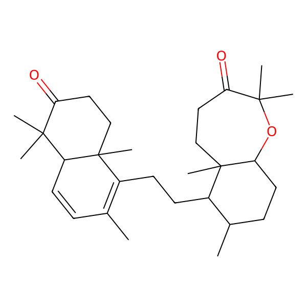 2D Structure of 1-Benzoxepin-3(2H)-one, 6-[2-(4a,5,6,7,8,8a-hexahydro-2,5,5,8a-tetramethyl-6-oxo-1-naphthalenyl)ethyl]octahydro-2,2,5a,7-tetramethyl-