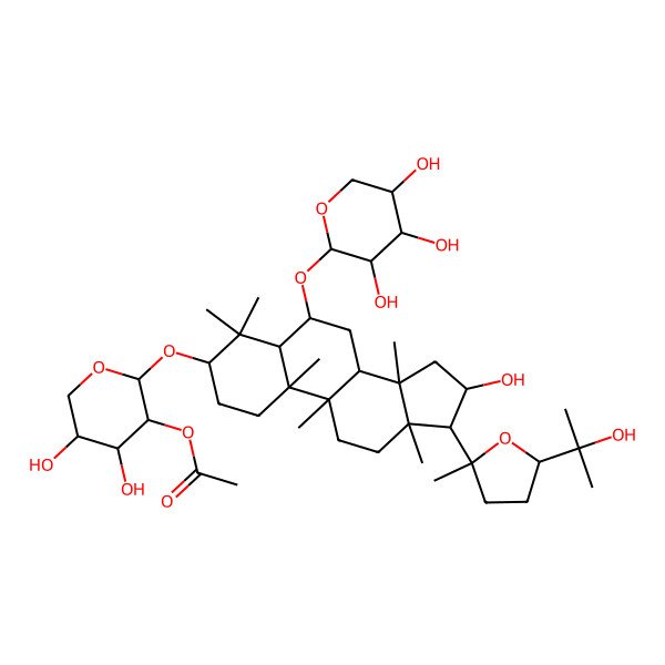 2D Structure of [(2S,3R,4S,5R)-4,5-dihydroxy-2-[[(3S,5R,6S,8R,9R,10S,13R,14S,16S,17R)-16-hydroxy-17-[(2R,5S)-5-(2-hydroxypropan-2-yl)-2-methyloxolan-2-yl]-4,4,9,10,13,14-hexamethyl-6-[(2S,3R,4S,5R)-3,4,5-trihydroxyoxan-2-yl]oxy-1,2,3,5,6,7,8,11,12,15,16,17-dodecahydrocyclopenta[a]phenanthren-3-yl]oxy]oxan-3-yl] acetate