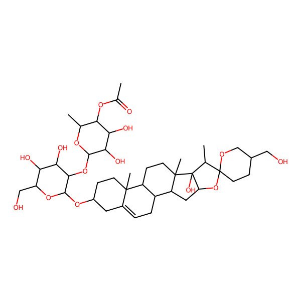 2D Structure of [6-[4,5-Dihydroxy-2-[8-hydroxy-5'-(hydroxymethyl)-7,9,13-trimethylspiro[5-oxapentacyclo[10.8.0.02,9.04,8.013,18]icos-18-ene-6,2'-oxane]-16-yl]oxy-6-(hydroxymethyl)oxan-3-yl]oxy-4,5-dihydroxy-2-methyloxan-3-yl] acetate