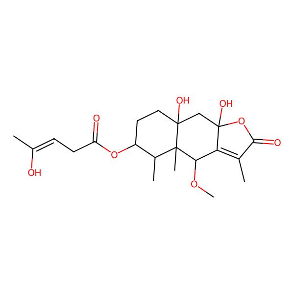2D Structure of (8a,9a-Dihydroxy-4-methoxy-3,4a,5-trimethyl-2-oxo-4,5,6,7,8,9-hexahydrobenzo[f][1]benzofuran-6-yl) 4-hydroxypent-3-enoate