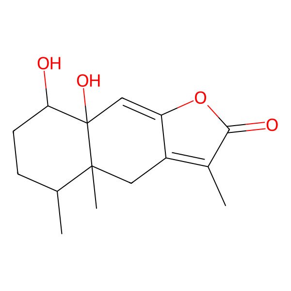 2D Structure of 8,8a-dihydroxy-3,4a,5-trimethyl-5,6,7,8-tetrahydro-4H-benzo[f][1]benzofuran-2-one