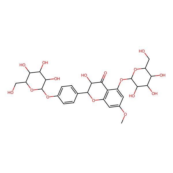 2D Structure of (2R,3R)-3-hydroxy-7-methoxy-5-[(2S,3R,4S,5S,6R)-3,4,5-trihydroxy-6-(hydroxymethyl)oxan-2-yl]oxy-2-[4-[(2R,3S,4R,5R,6S)-3,4,5-trihydroxy-6-(hydroxymethyl)oxan-2-yl]oxyphenyl]-2,3-dihydrochromen-4-one