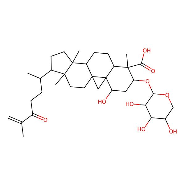2D Structure of (1S,3S,4S,6S,7S,8R,11S,12S,15R,16R)-4-hydroxy-7,12,16-trimethyl-15-[(2R)-6-methyl-5-oxohept-6-en-2-yl]-6-[(2S,3R,4S,5R)-3,4,5-trihydroxyoxan-2-yl]oxypentacyclo[9.7.0.01,3.03,8.012,16]octadecane-7-carboxylic acid