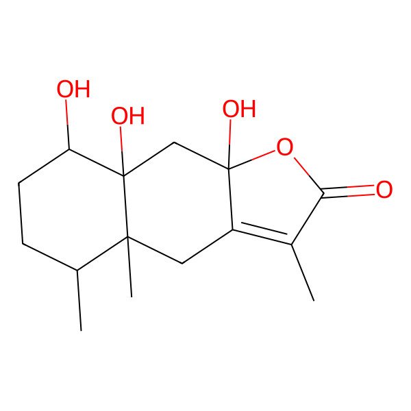 2D Structure of 8,8a,9a-Trihydroxy-3,4a,5-trimethyl-4,5,6,7,8,9-hexahydrobenzo[f][1]benzofuran-2-one