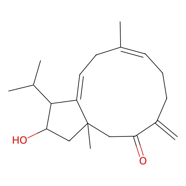 2D Structure of (1S,2S,3aS,9E,12Z)-2-hydroxy-3a,10-dimethyl-6-methylidene-1-propan-2-yl-2,3,4,7,8,11-hexahydro-1H-cyclopenta[11]annulen-5-one