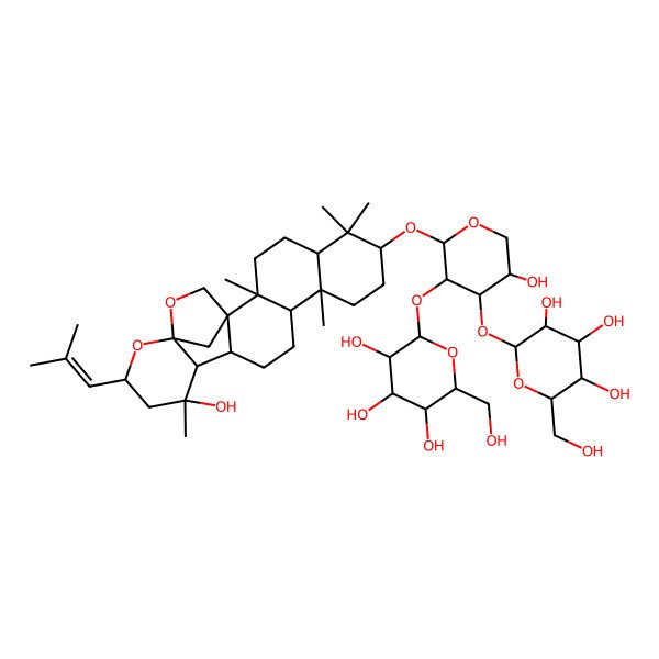 2D Structure of (2S,3R,4S,5S,6R)-2-[(2S,3R,4S,5S)-5-hydroxy-2-[[(1S,2R,5R,7S,10R,11R,14R,15S,16S,18R,20S)-16-hydroxy-2,6,6,10,16-pentamethyl-18-(2-methylprop-1-enyl)-19,21-dioxahexacyclo[18.2.1.01,14.02,11.05,10.015,20]tricosan-7-yl]oxy]-3-[(2S,3R,4S,5S,6R)-3,4,5-trihydroxy-6-(hydroxymethyl)oxan-2-yl]oxyoxan-4-yl]oxy-6-(hydroxymethyl)oxane-3,4,5-triol