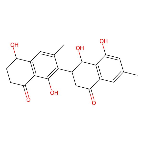 2D Structure of (4R)-7-[(1R,2R)-1,8-dihydroxy-6-methyl-4-oxo-2,3-dihydro-1H-naphthalen-2-yl]-4,8-dihydroxy-6-methyl-3,4-dihydro-2H-naphthalen-1-one
