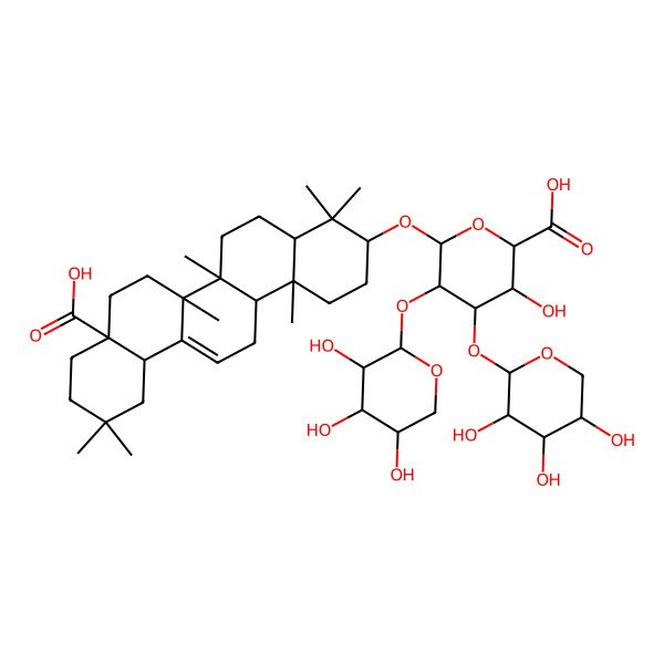 2D Structure of (2S,3S,4S,5R,6R)-6-[[(3S,4aR,6aR,6bS,8aS,12aR,14aR,14bR)-8a-carboxy-4,4,6a,6b,11,11,14b-heptamethyl-1,2,3,4a,5,6,7,8,9,10,12,12a,14,14a-tetradecahydropicen-3-yl]oxy]-3-hydroxy-4-[(2S,3R,4S,5S)-3,4,5-trihydroxyoxan-2-yl]oxy-5-[(2S,3R,4S,5R)-3,4,5-trihydroxyoxan-2-yl]oxyoxane-2-carboxylic acid